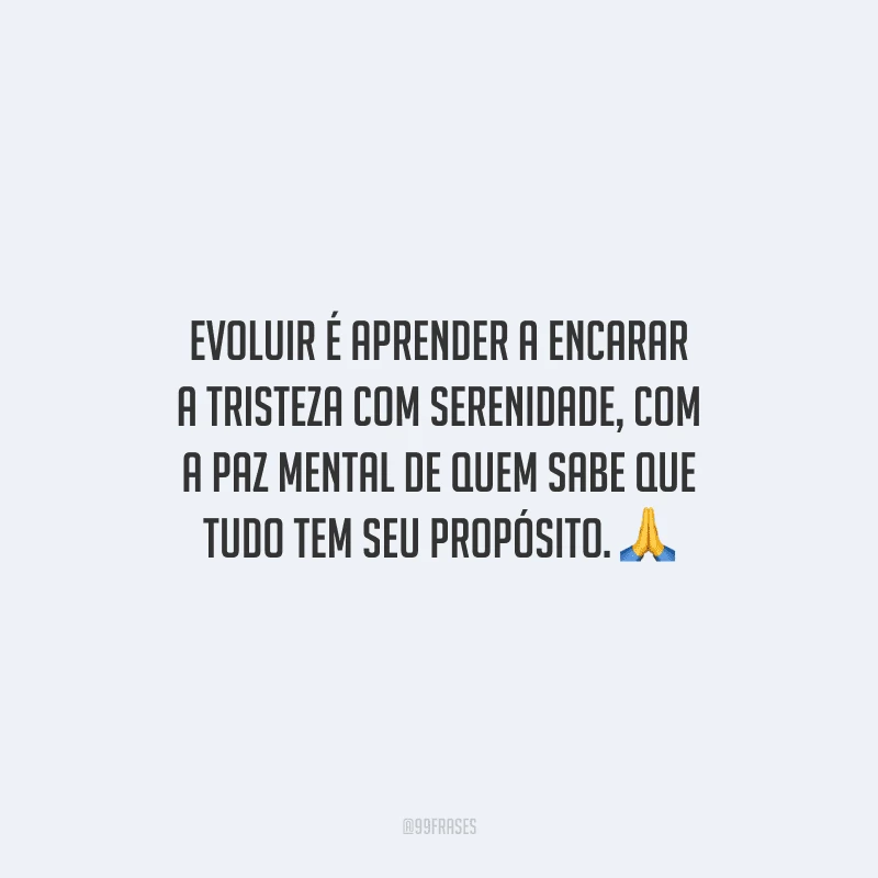 Evoluir é aprender a encarar a tristeza com serenidade, com a paz mental de quem sabe que tudo tem seu propósito.