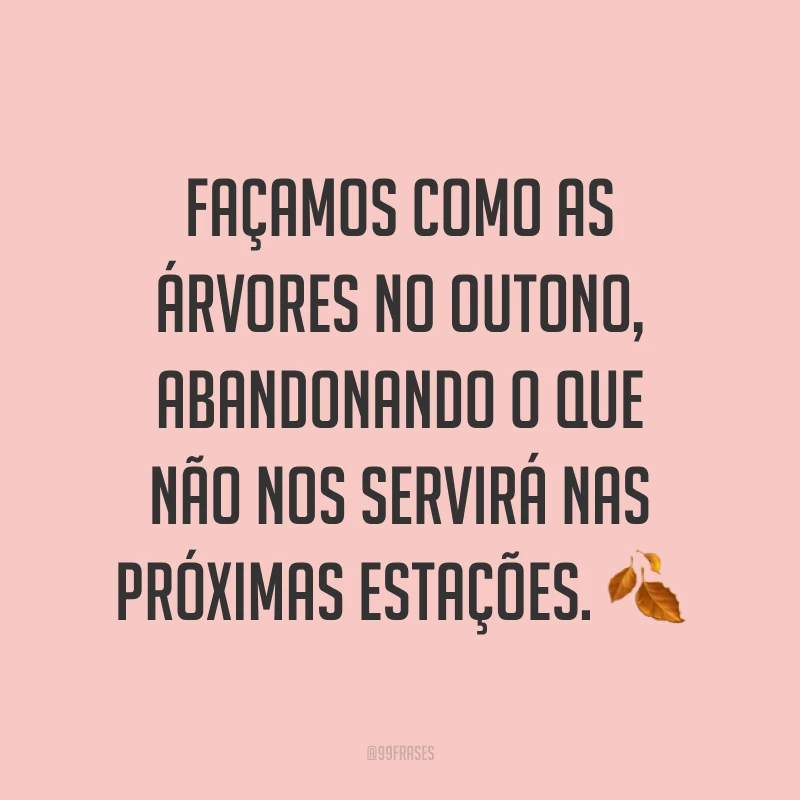 Façamos como as árvores no outono, abandonando o que não nos servirá nas próximas estações. ?