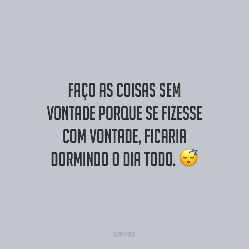 Faço as coisas sem vontade porque se fizesse com vontade, ficaria dormindo o dia todo.