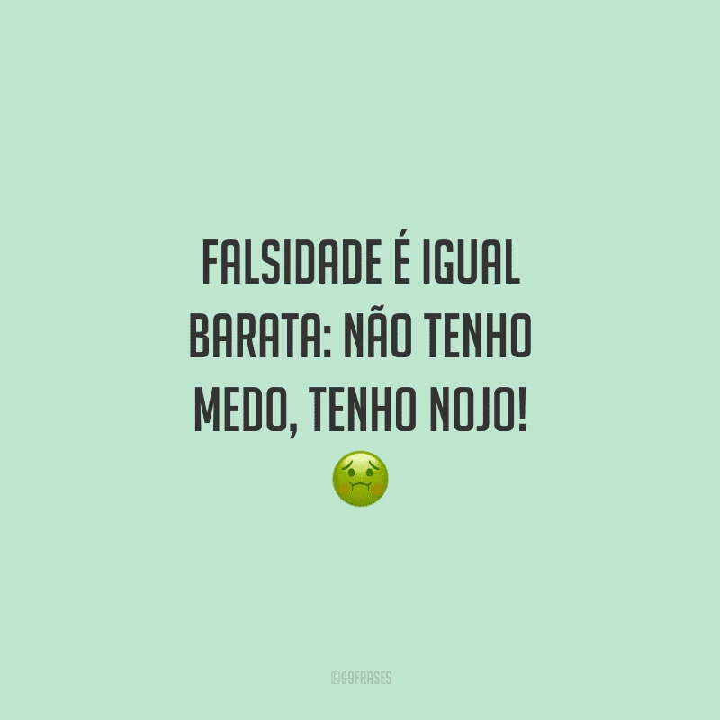 Falsidade é igual barata: não tenho medo, tenho nojo!