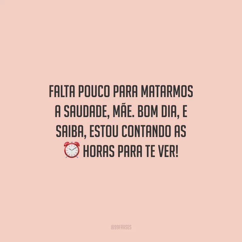 Falta pouco para matarmos a saudade, mãe. Bom dia e, saiba, estou contando as horas para te ver!