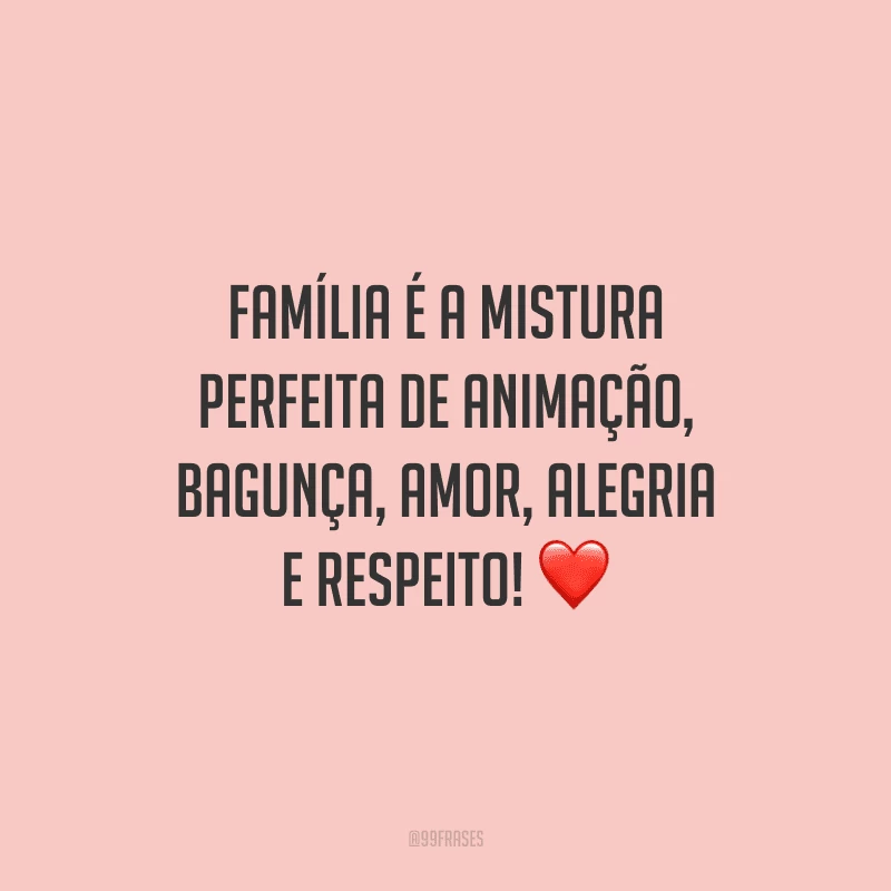 Família é a mistura perfeita de animação, bagunça, amor, alegria e respeito!