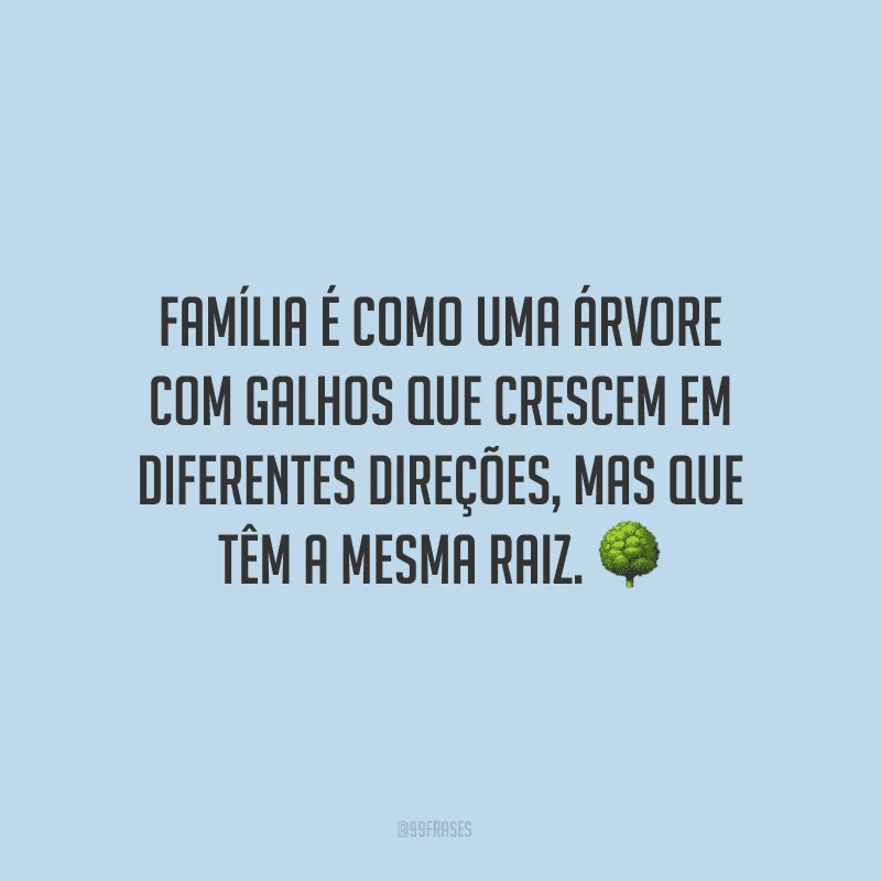 Família é como uma árvore com galhos que crescem em diferentes direções, mas que têm a mesma raiz.