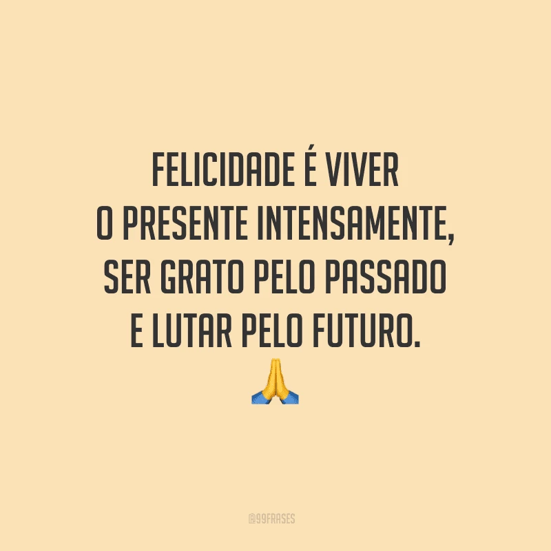 Felicidade é viver o presente intensamente, ser grato pelo passado e lutar pelo futuro.
