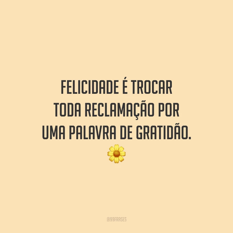 Felicidade é trocar toda reclamação por uma palavra de gratidão.
