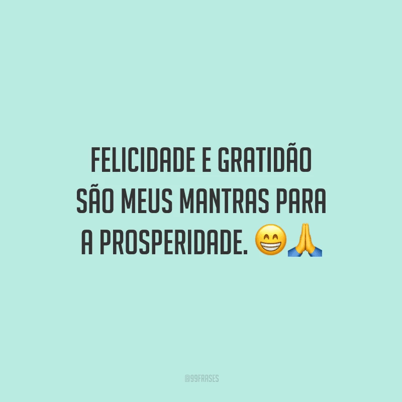 Felicidade e gratidão são meus mantras para a prosperidade.