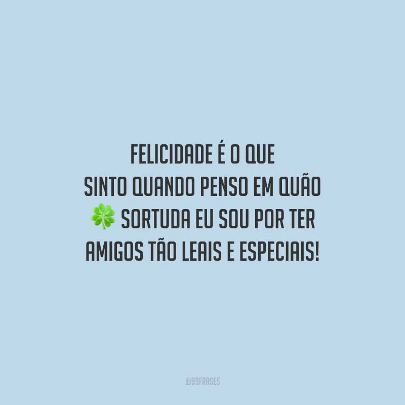 Felicidade é o que sinto quando penso em quão sortuda eu sou por ter amigos tão leais e especiais!