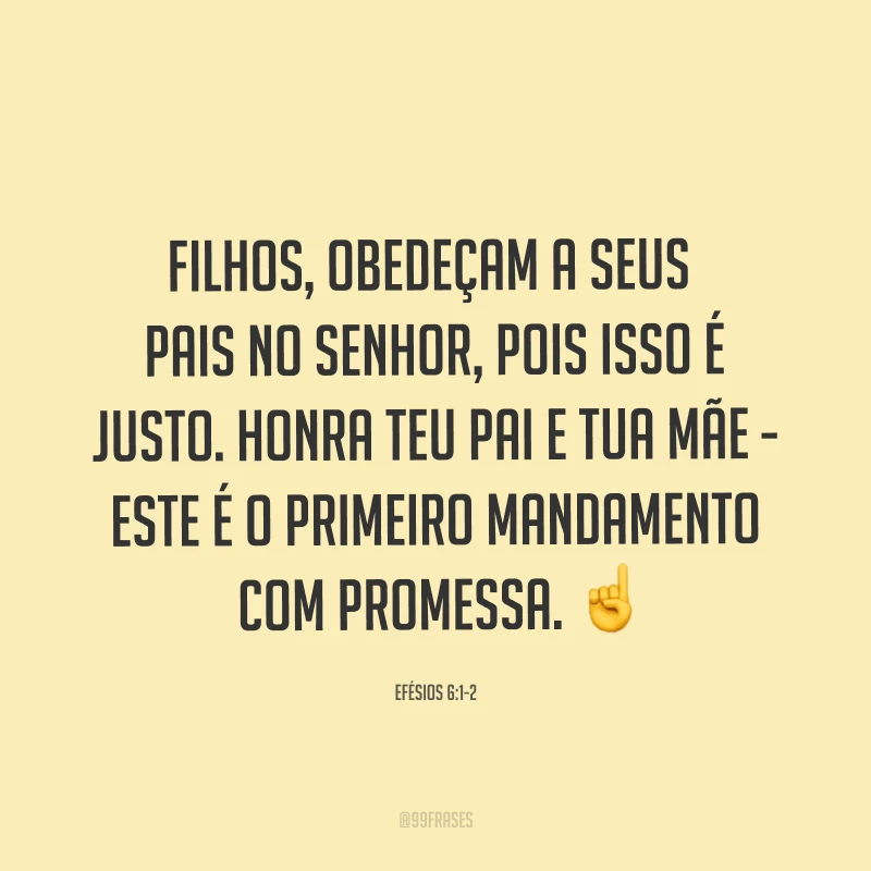 Filhos, obedeçam a seus pais no Senhor, pois isso é justo. Honra teu pai e tua mãe - este é o primeiro mandamento com promessa. ☝