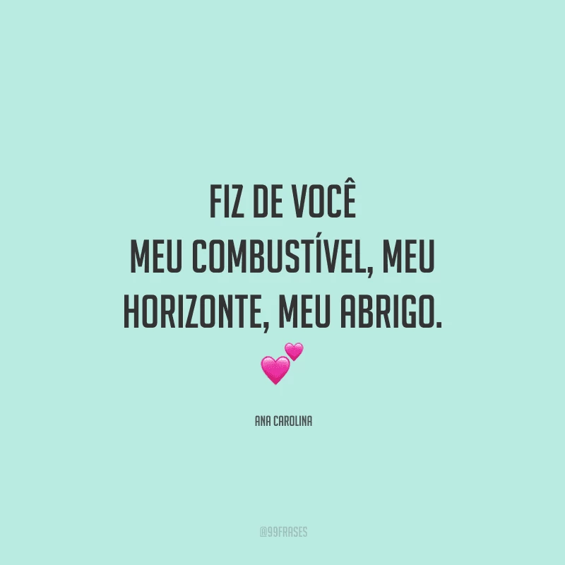 Fiz de você meu combustível, meu horizonte, meu abrigo. 