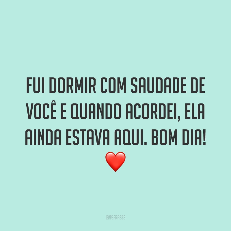 Fui dormir com saudade de você e quando acordei, ela ainda estava aqui. Bom dia! ❤