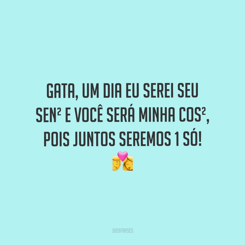 Gata, um dia eu serei seu Sen² e você será minha Cos², pois juntos seremos 1 só!