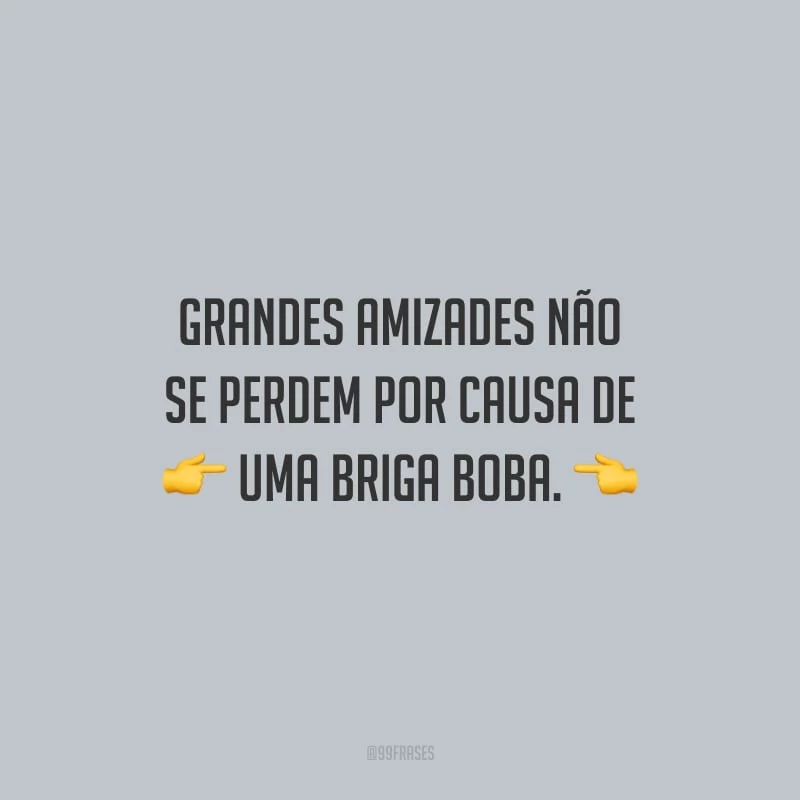 Grandes amizades não se perdem por causa de uma briga boba.