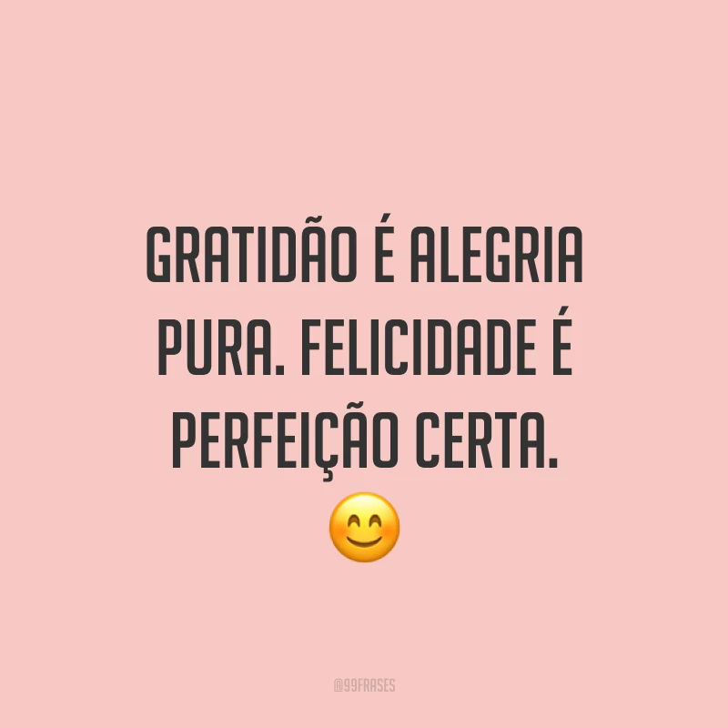 Gratidão é alegria pura. Felicidade é perfeição certa. ?