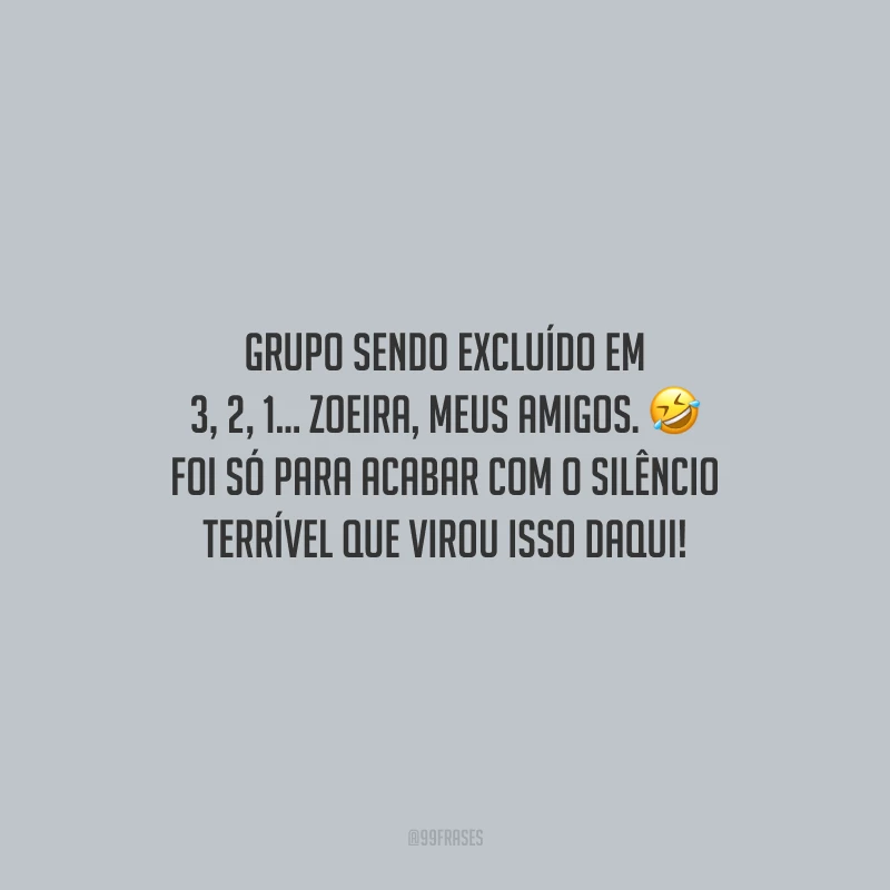 Grupo sendo excluído em 3, 2, 1... zoeira, meus amigos. Foi só para acabar com o silêncio terrível que virou isso daqui!