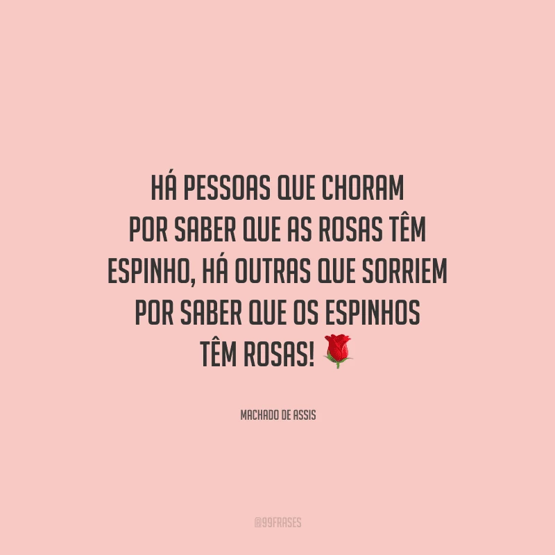 Há pessoas que choram por saber que as rosas têm espinho, há outras que sorriem por saber que os espinhos têm rosas! 