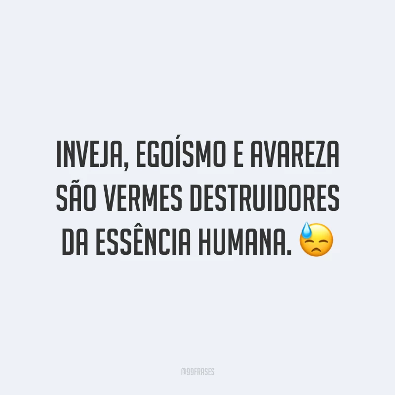 Inveja, egoísmo e avareza são vermes destruidores da essência humana. 😓