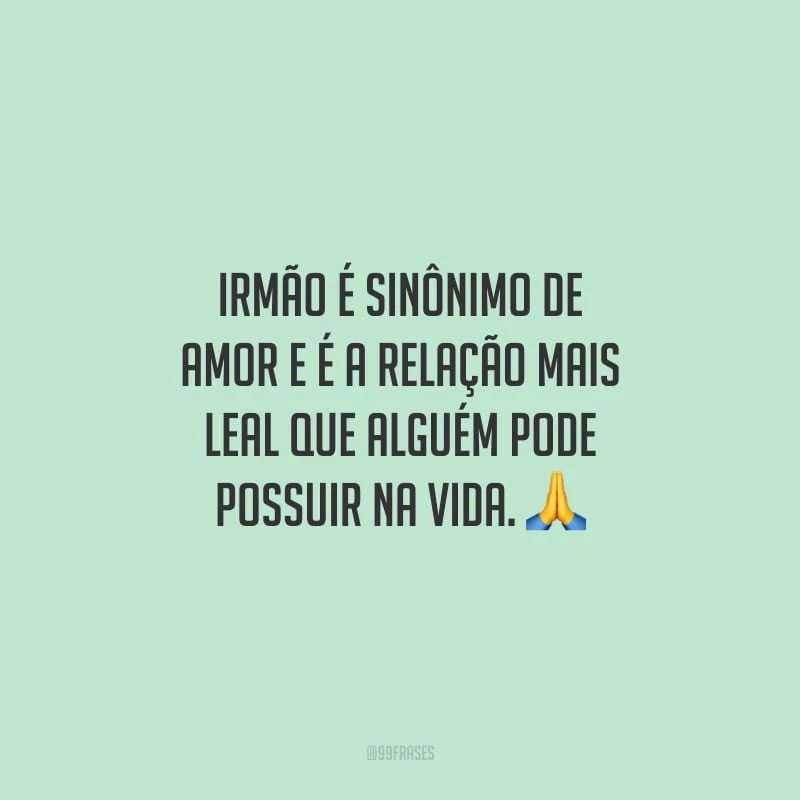 Irmão é sinônimo de amor e é a relação mais leal que alguém pode possuir na vida.