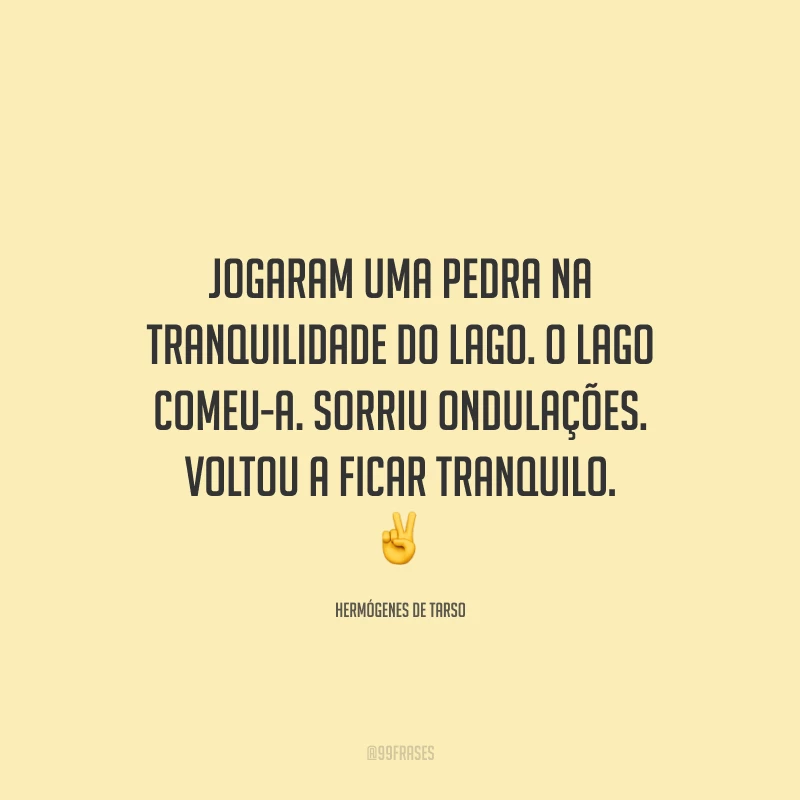 Jogaram uma pedra na tranquilidade do lago. O lago comeu-a. Sorriu ondulações. Voltou a ficar tranquilo. ✌️