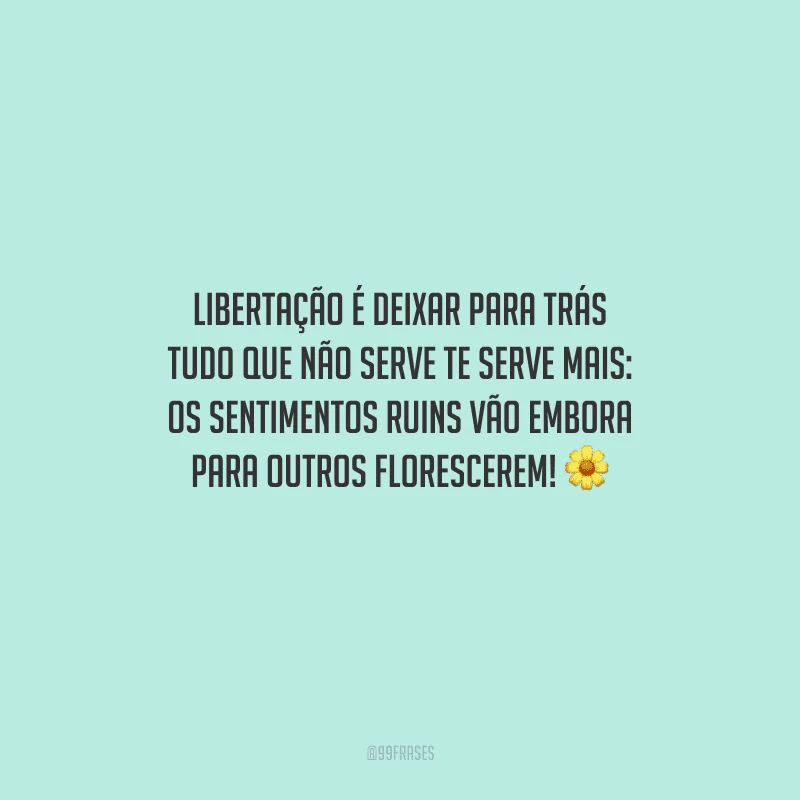 Libertação é deixar para trás tudo que não serve te serve mais: os sentimentos ruins vão embora para outros florescerem! 