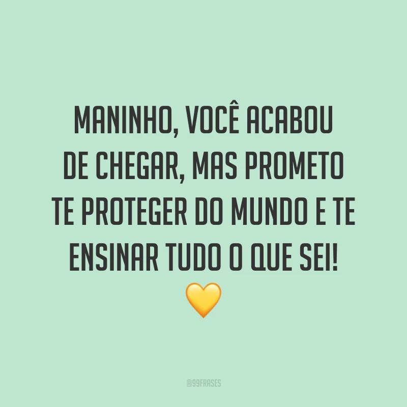 Maninho, você acabou de chegar, mas prometo te proteger do mundo e te ensinar tudo o que sei! 💛