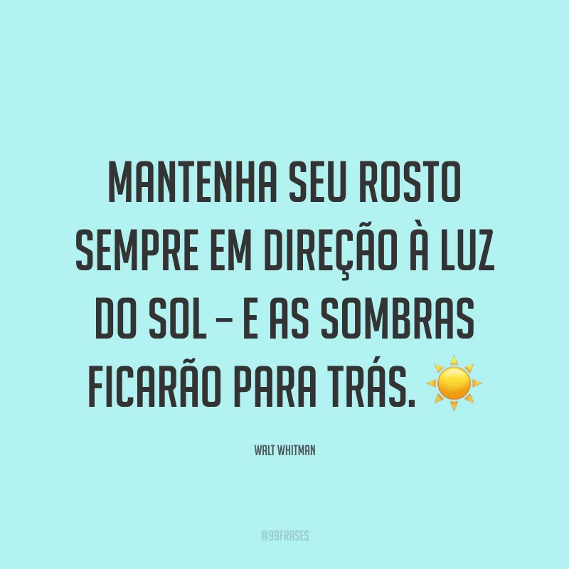 Mantenha seu rosto sempre em direção à luz do sol – e as sombras ficarão para trás. ☀️