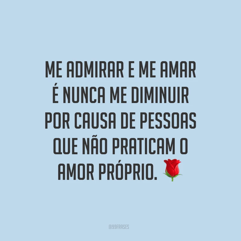 Me admirar e me amar é nunca me diminuir por causa de pessoas que não praticam o amor próprio.