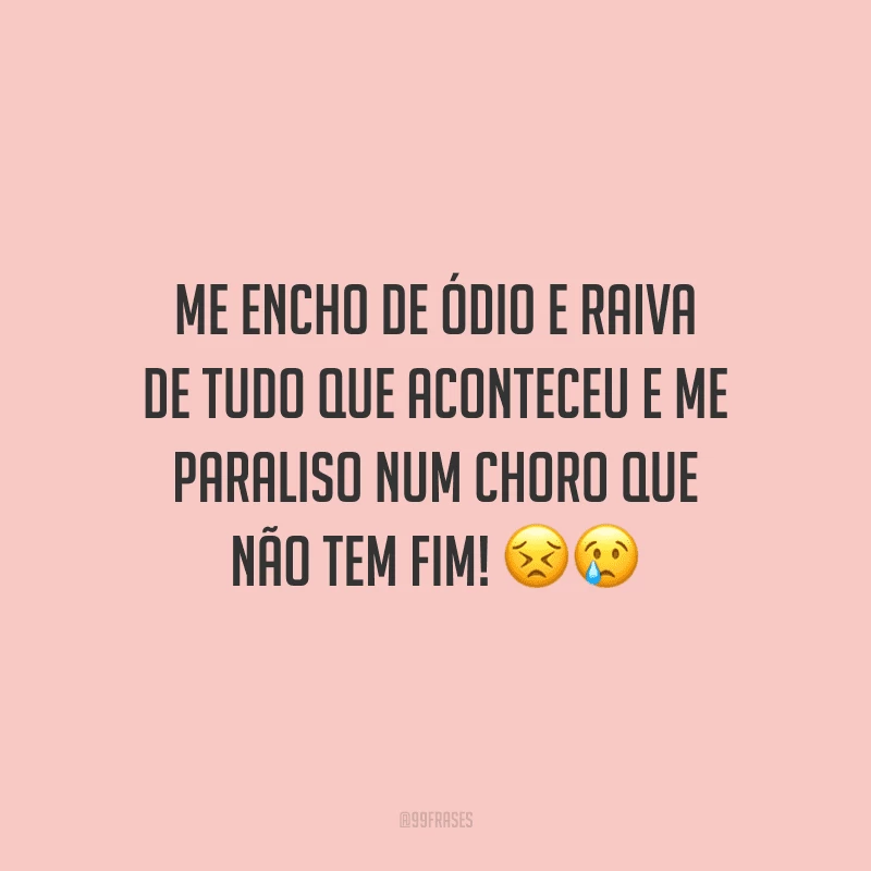 Me encho de ódio e raiva de tudo que aconteceu e me paraliso num choro que não tem fim!