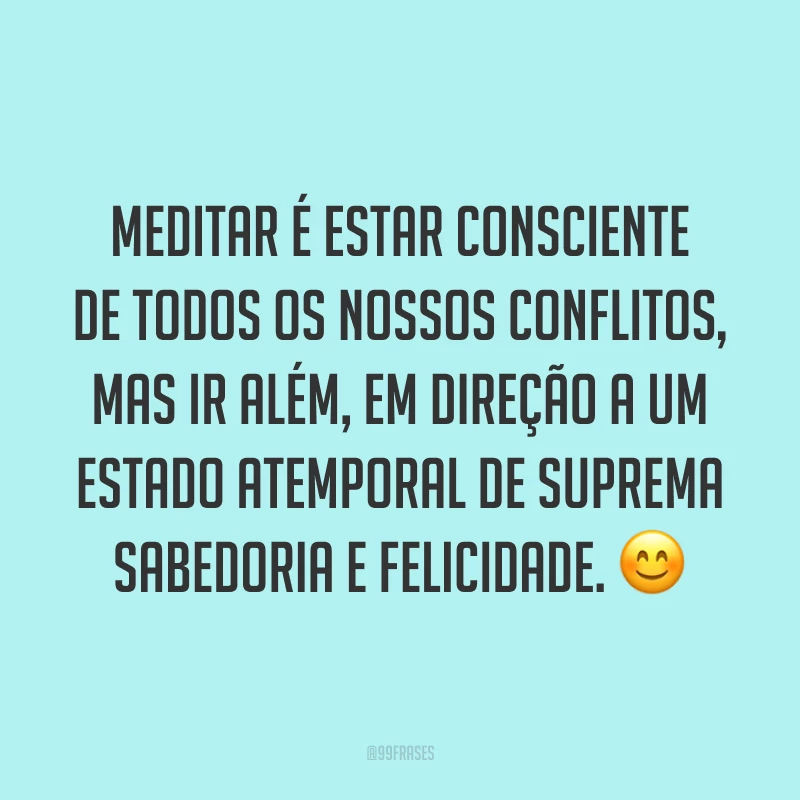 Meditar é estar consciente de todos os nossos conflitos, mas ir além, em direção a um estado atemporal de suprema sabedoria e felicidade. ?