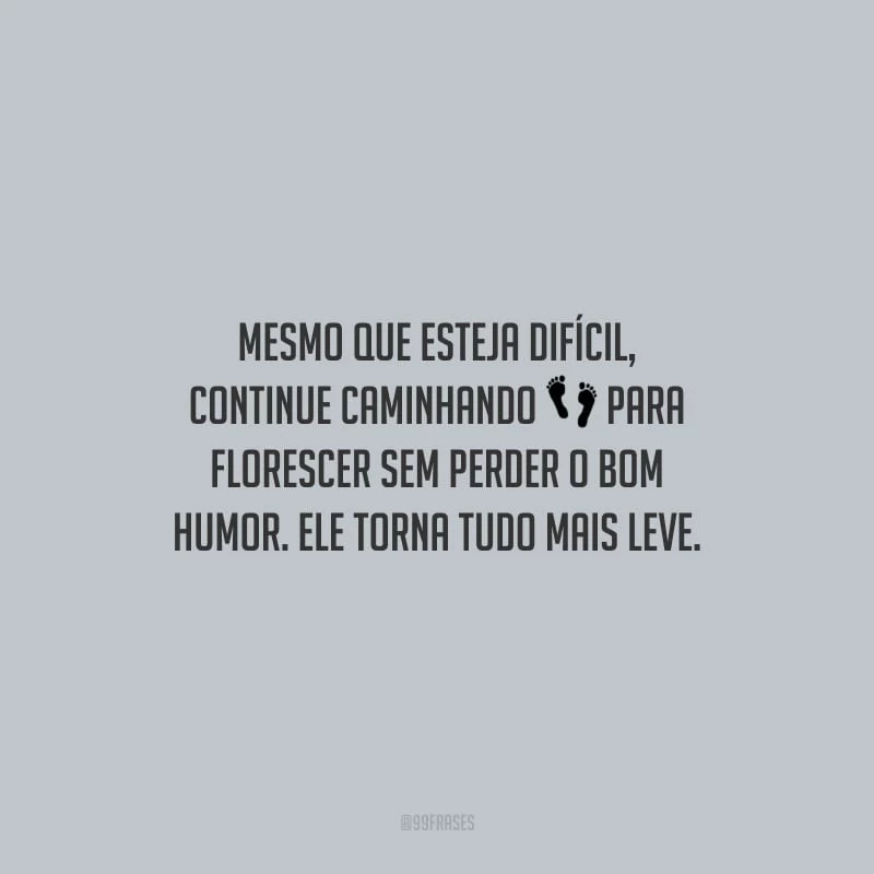 Mesmo que esteja difícil, continue caminhando para florescer sem perder o bom humor. Ele torna tudo mais leve.