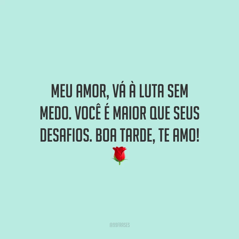 Meu amor, vá à luta sem medo. Você é maior que seus desafios. Boa tarde, te amo!