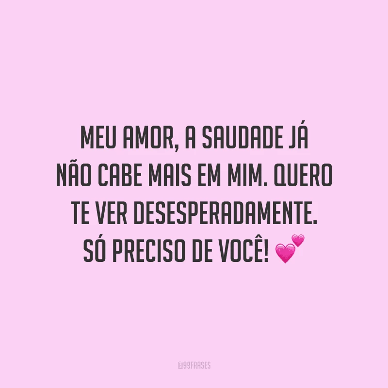 Meu amor, a saudade já não cabe mais em mim. Quero te ver desesperadamente. Só preciso de você!