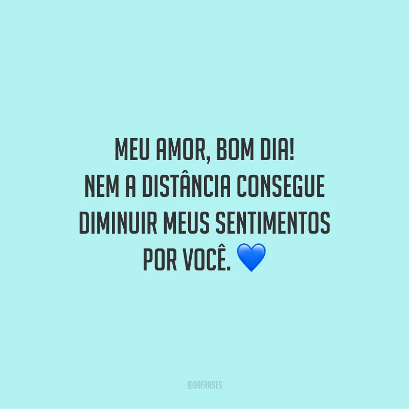 Meu amor, bom dia! Nem a distância consegue diminuir meus sentimentos por você.
