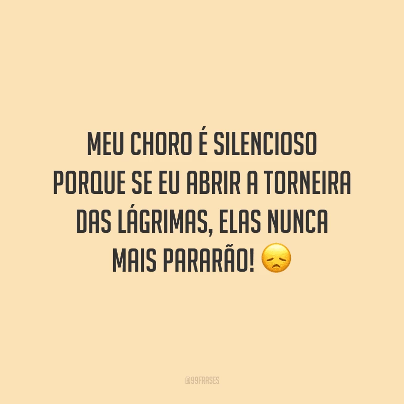 Meu choro é silencioso porque se eu abrir a torneira das lágrimas, elas nunca mais pararão!