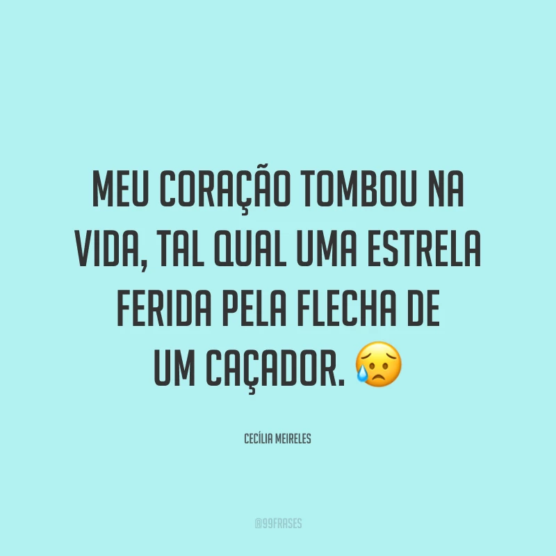 Meu coração tombou na vida, tal qual uma estrela ferida pela flecha de um caçador. 😥