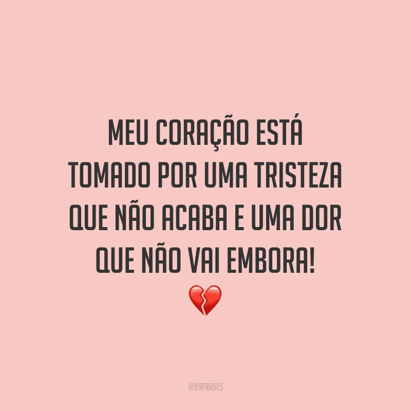 Meu coração está tomado por uma tristeza que não acaba e uma dor que não vai embora!