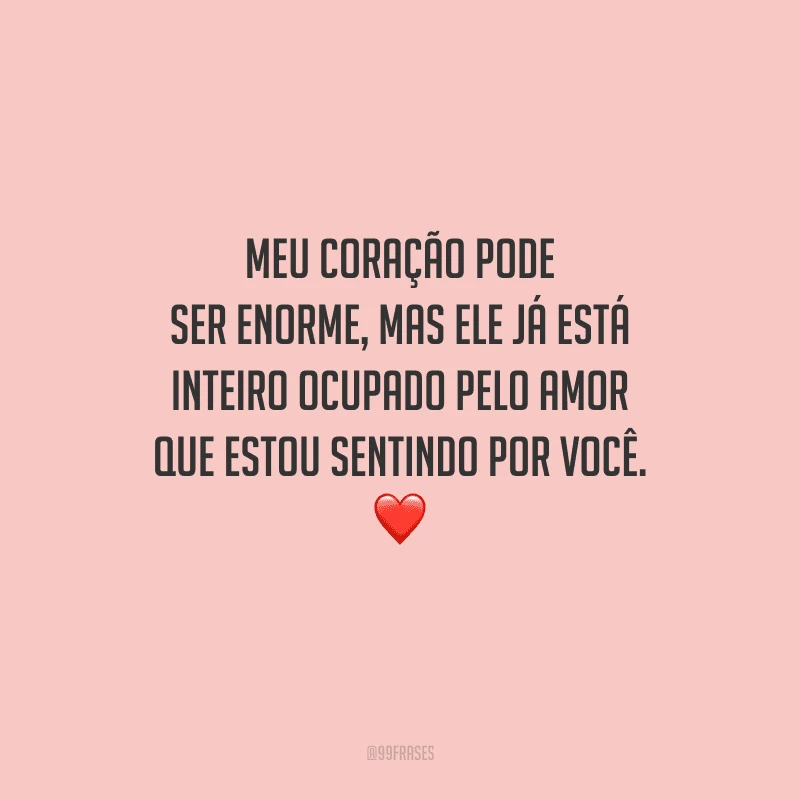 Meu coração pode ser enorme, mas ele já está inteiro ocupado pelo amor que estou sentindo por você. 