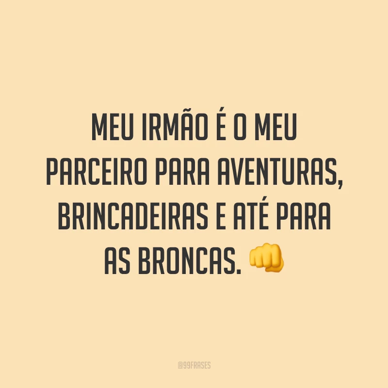 Meu irmão é o meu parceiro para aventuras, brincadeiras e até para as broncas. 👊