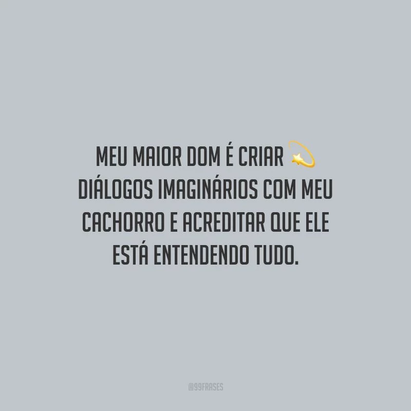 Meu maior dom é criar diálogos imaginários com meu cachorro e acreditar que ele está entendendo tudo.