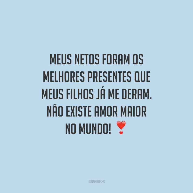 Meus netos foram os melhores presentes que meus filhos já me deram. Não existe amor maior no mundo!