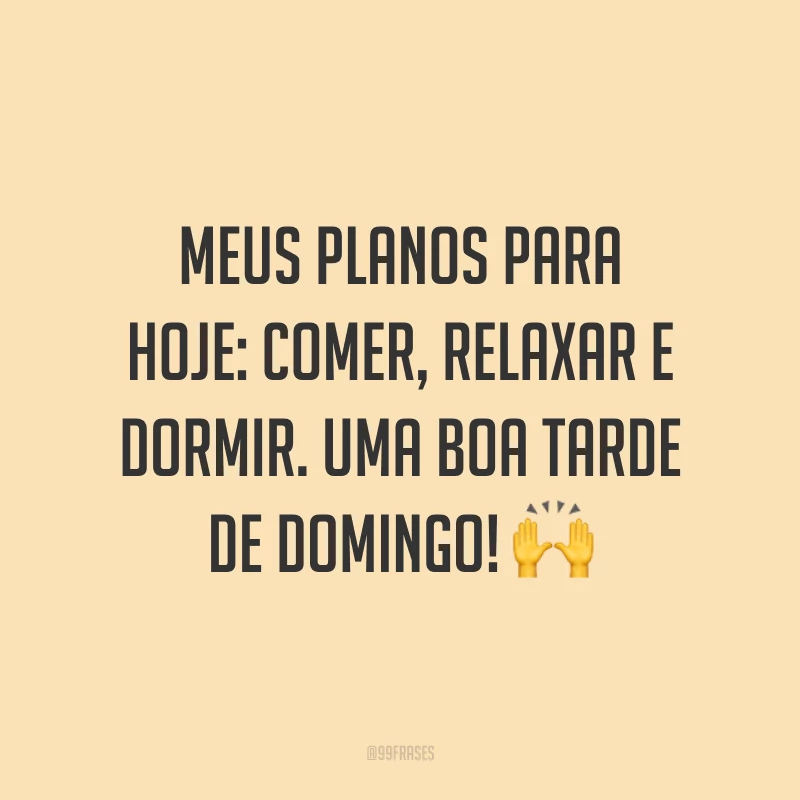 Meus planos para hoje: comer, relaxar e dormir. Uma boa tarde de domingo!