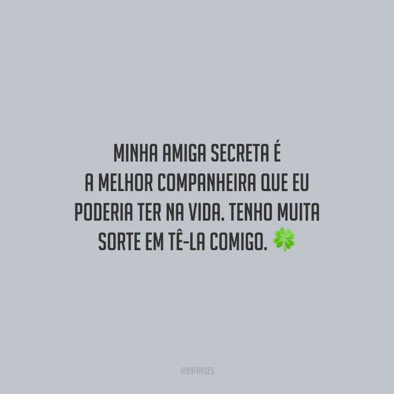 Minha amiga secreta é a melhor companheira que eu poderia ter na vida. Tenho muita sorte em tê-la comigo.