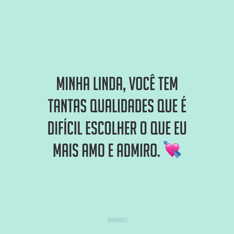 Minha linda, você tem tantas qualidades que é difícil escolher o que eu mais amo e admiro. 