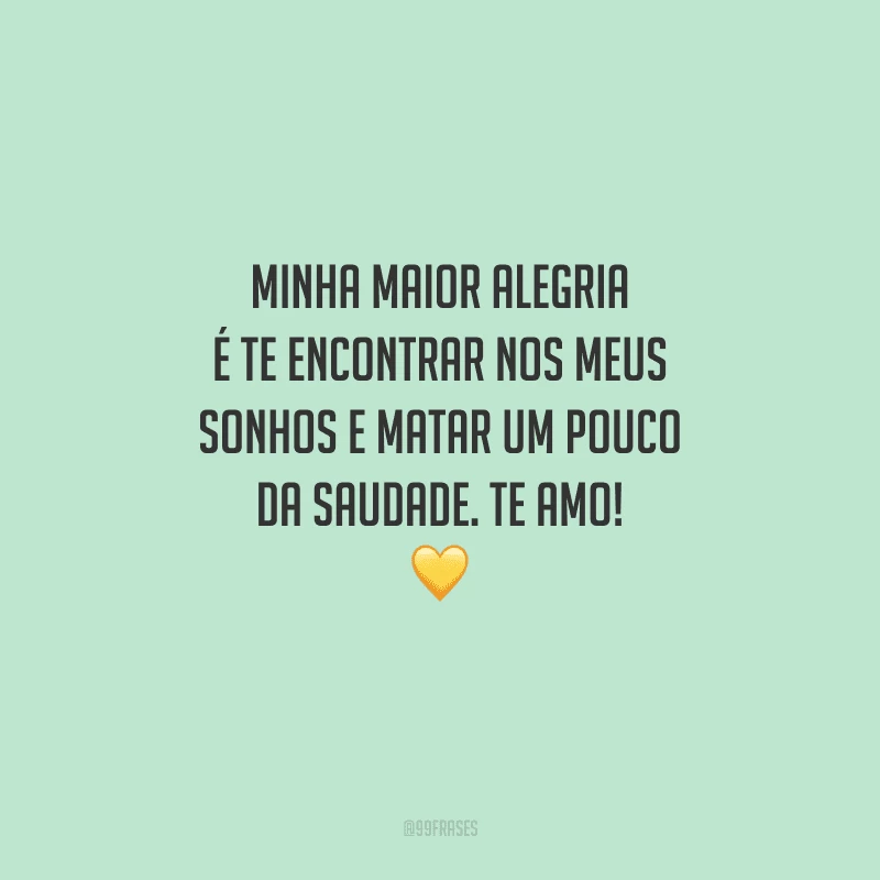 Minha maior alegria é te encontrar nos meus sonhos e matar um pouco da saudade. Te amo! 