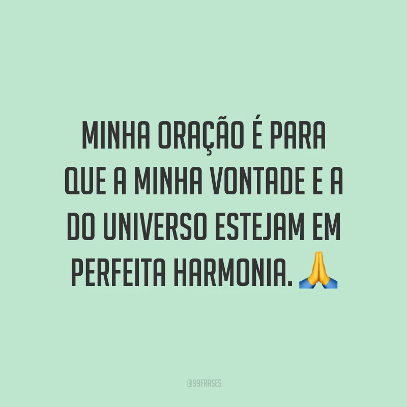 Minha oração é para que a minha vontade e a do universo estejam em perfeita harmonia.