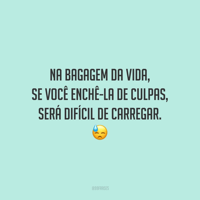 Na bagagem da vida, se você enchê-la de culpas, será difícil de carregar.