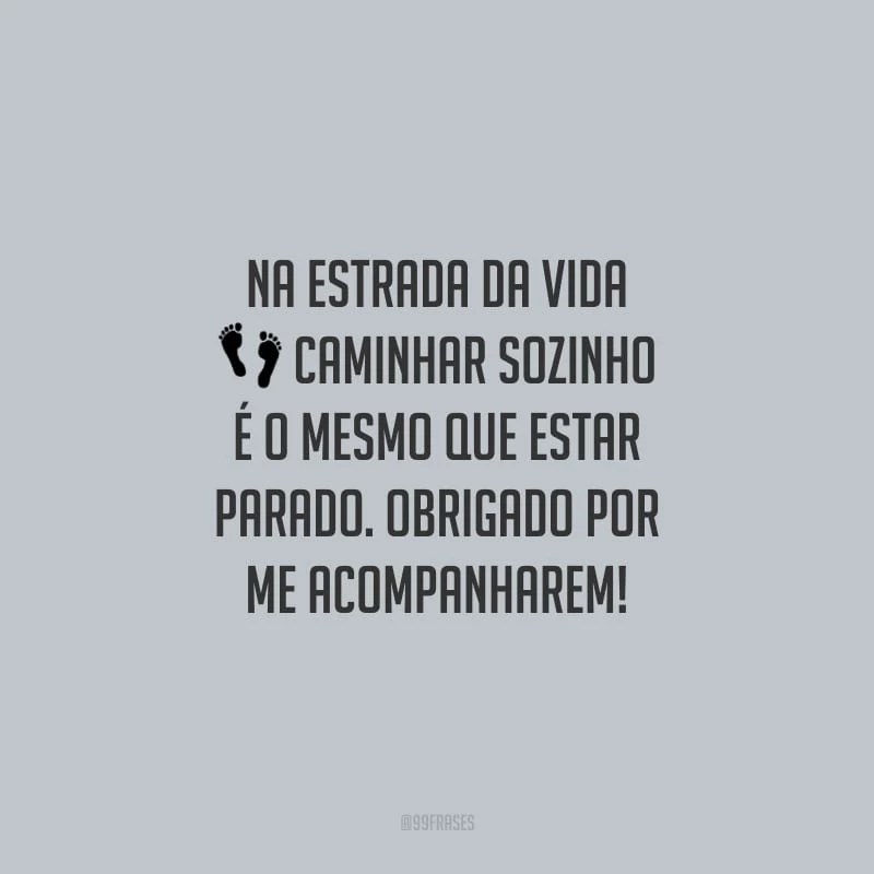Na estrada da vida caminhar sozinho é o mesmo que estar parado. Obrigado por me acompanharem!