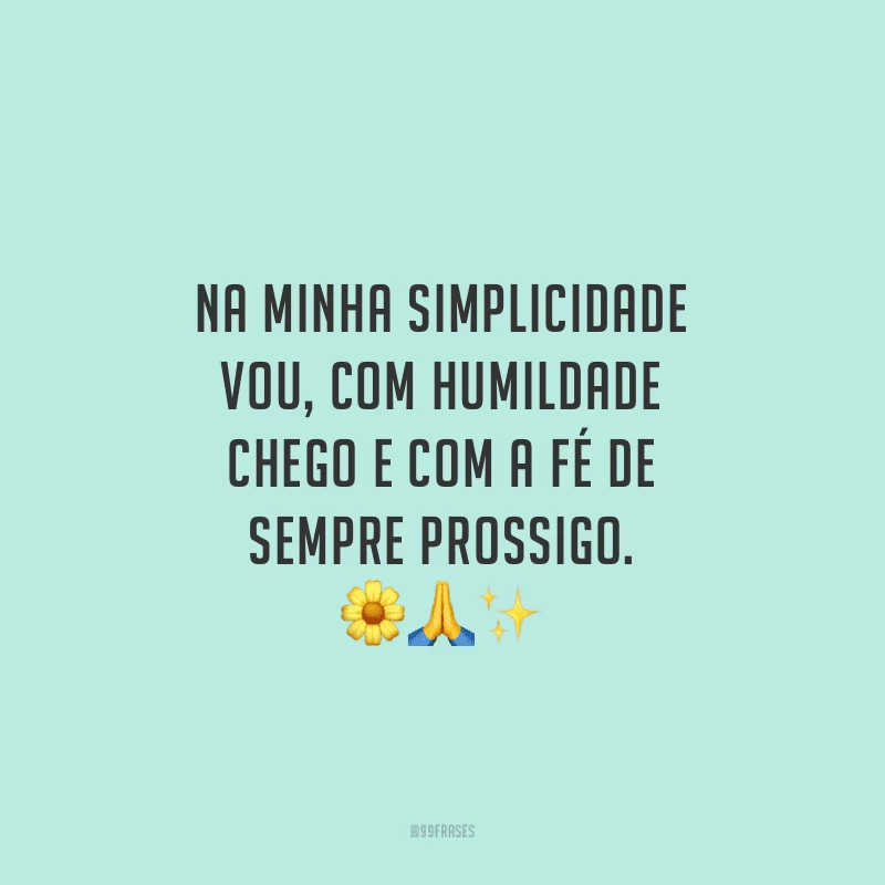 Na minha simplicidade vou, com humildade chego e com a fé de sempre prossigo.