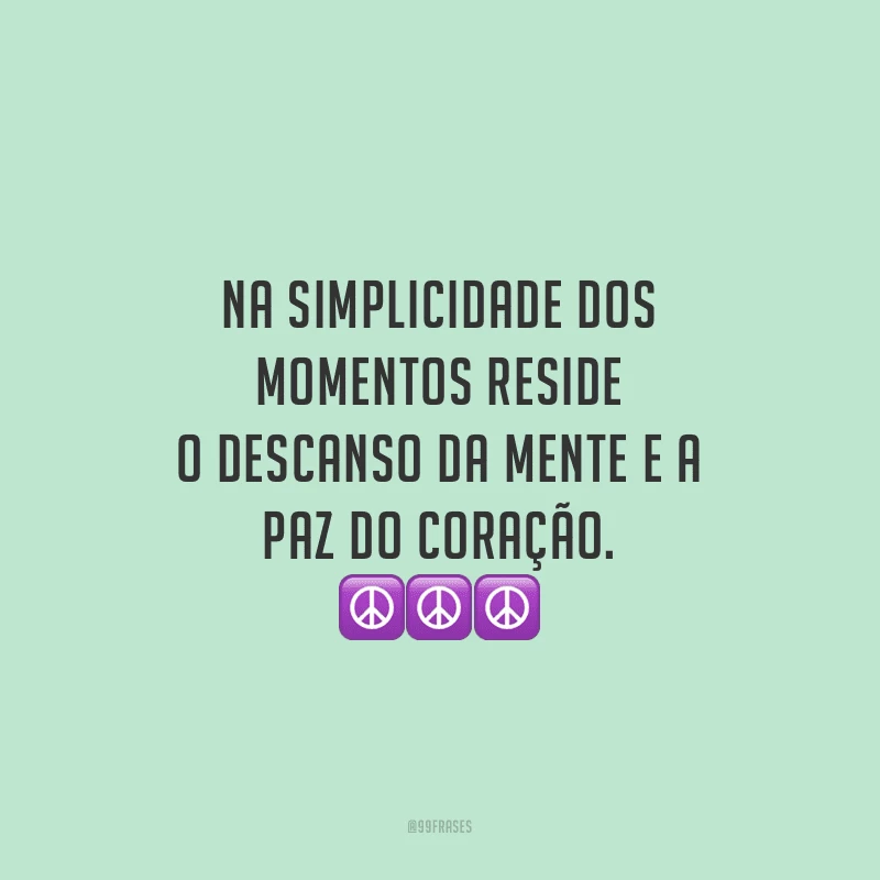 Na simplicidade dos momentos reside o descanso da mente e a paz do coração.