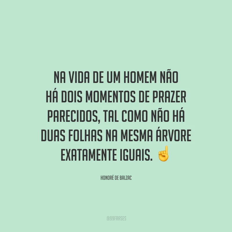Na vida de um homem não há dois momentos de prazer parecidos, tal como não há duas folhas na mesma árvore exatamente iguais.