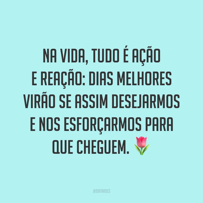 Na vida, tudo é ação e reação: dias melhores virão se assim desejarmos e nos esforçarmos para que cheguem. 🌷